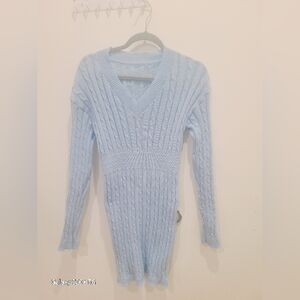 Chic Light Blue Knit Dress